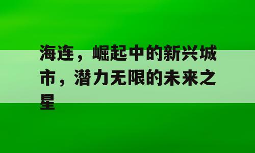 海连，崛起中的新兴城市，潜力无限的未来之星