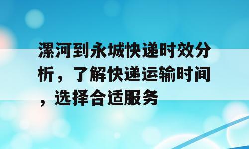 漯河到永城快递时效分析，了解快递运输时间，选择合适服务