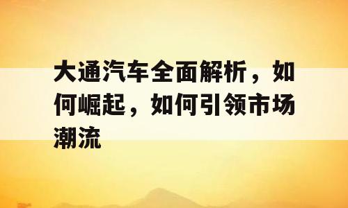 大通汽车全面解析，如何崛起，如何引领市场潮流