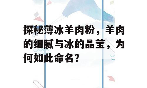 探秘薄冰羊肉粉，羊肉的细腻与冰的晶莹，为何如此命名？