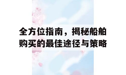 全方位指南，揭秘船舶购买的最佳途径与策略