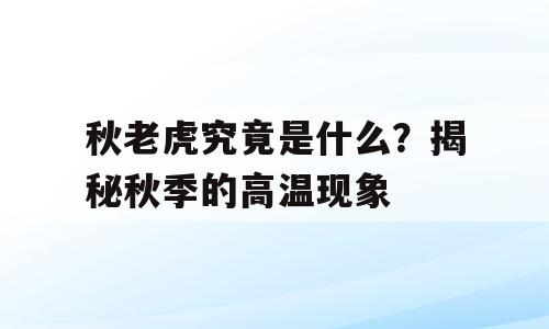 秋老虎究竟是什么？揭秘秋季的高温现象