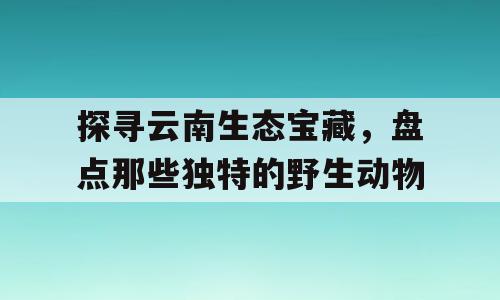 探寻云南生态宝藏，盘点那些独特的野生动物