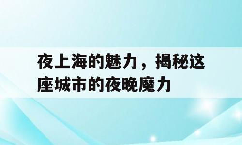 夜上海的魅力，揭秘这座城市的夜晚魔力