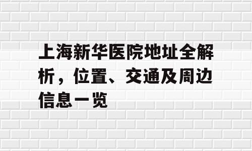 上海新华医院地址全解析，位置、交通及周边信息一览