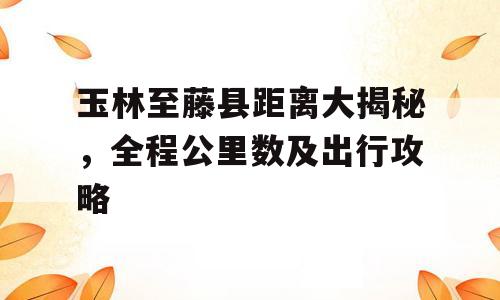 玉林至藤县距离大揭秘，全程公里数及出行攻略
