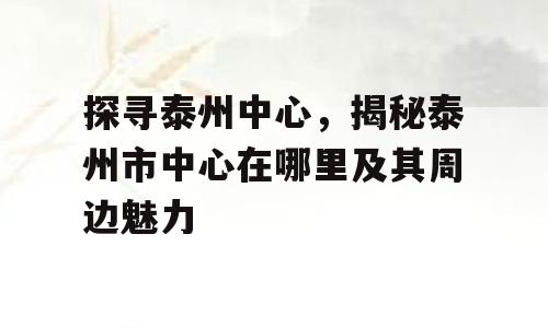 探寻泰州中心，揭秘泰州市中心在哪里及其周边魅力