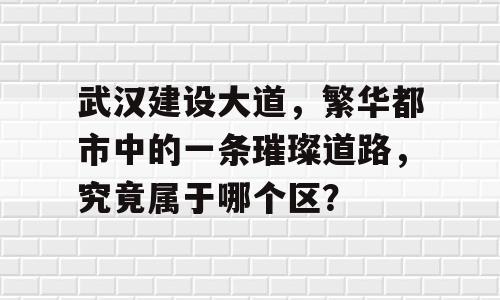 武汉建设大道，繁华都市中的一条璀璨道路，究竟属于哪个区？
