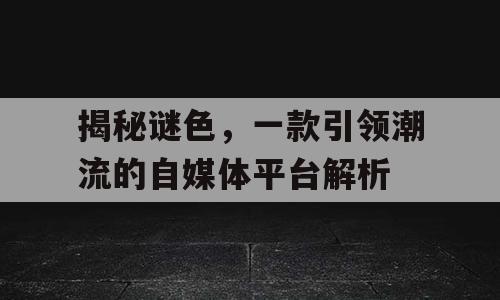 揭秘谜色，一款引领潮流的自媒体平台解析