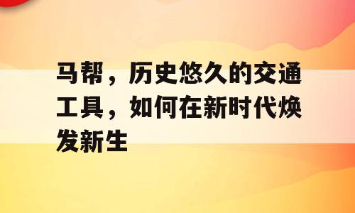 马帮，历史悠久的交通工具，如何在新时代焕发新生