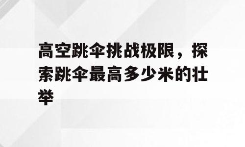 高空跳伞挑战极限，探索跳伞最高多少米的壮举