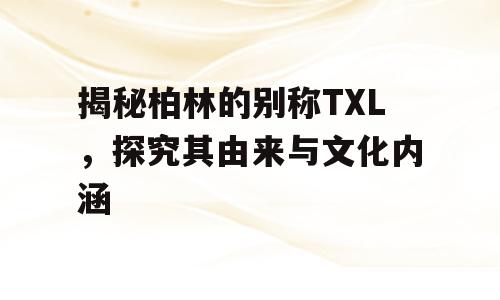 揭秘柏林的别称TXL，探究其由来与文化内涵