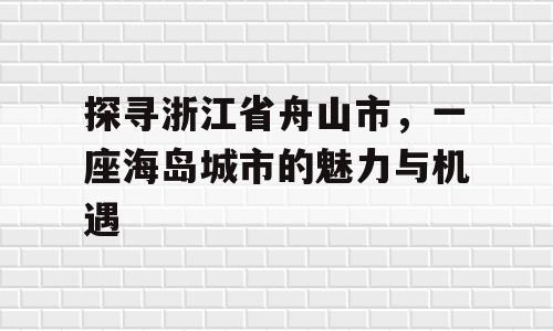 探寻浙江省舟山市，一座海岛城市的魅力与机遇