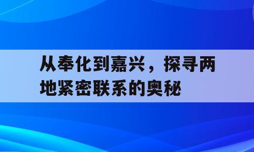 从奉化到嘉兴，探寻两地紧密联系的奥秘