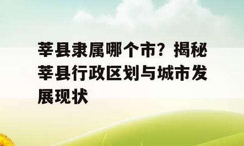 莘县隶属哪个市？揭秘莘县行政区划与城市发展现状