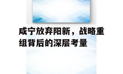 咸宁放弃阳新，战略重组背后的深层考量