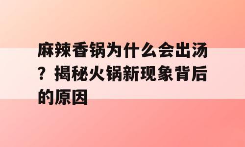 麻辣香锅为什么会出汤？揭秘火锅新现象背后的原因