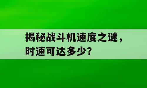揭秘战斗机速度之谜，时速可达多少？