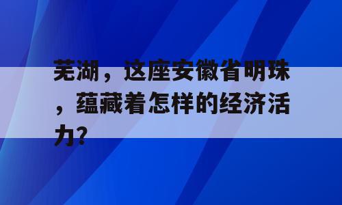 芜湖，这座安徽省明珠，蕴藏着怎样的经济活力？