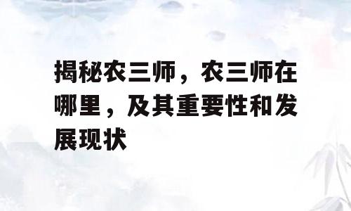 揭秘农三师，农三师在哪里，及其重要性和发展现状