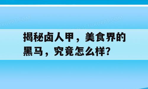 揭秘卤人甲，美食界的黑马，究竟怎么样？