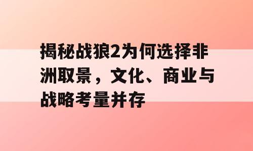 揭秘战狼2为何选择非洲取景，文化、商业与战略考量并存