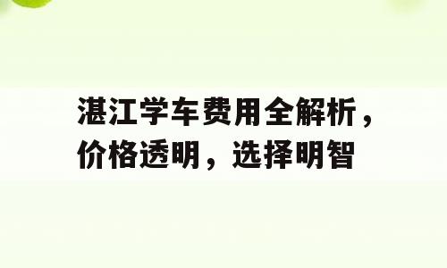 湛江学车费用全解析，价格透明，选择明智