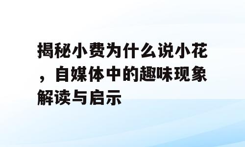 揭秘小费为什么说小花，自媒体中的趣味现象解读与启示