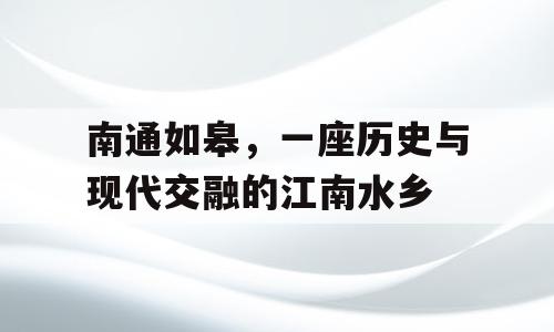 南通如皋，一座历史与现代交融的江南水乡