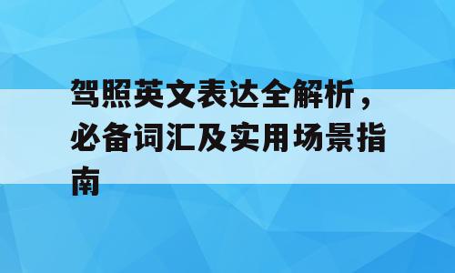 驾照英文表达全解析，必备词汇及实用场景指南