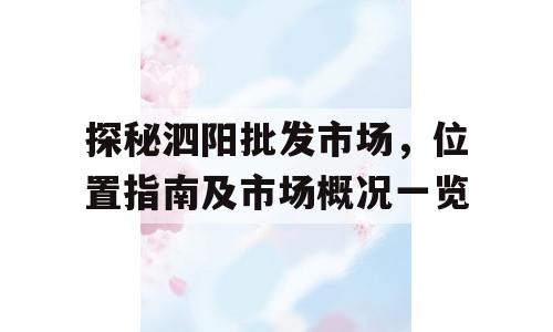 探秘泗阳批发市场，位置指南及市场概况一览