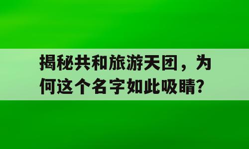 揭秘共和旅游天团，为何这个名字如此吸睛？