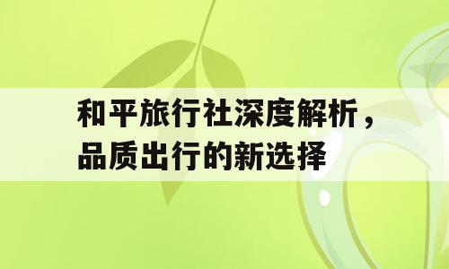 和平旅行社深度解析，品质出行的新选择