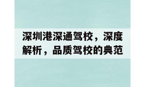 深圳港深通驾校，深度解析，品质驾校的典范