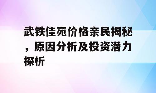 武铁佳苑价格亲民揭秘，原因分析及投资潜力探析