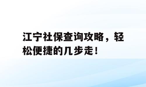 江宁社保查询攻略，轻松便捷的几步走！