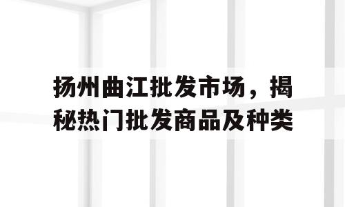 扬州曲江批发市场，揭秘热门批发商品及种类