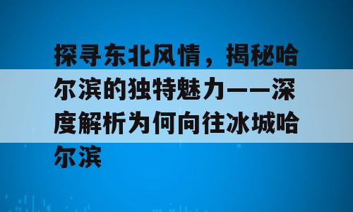 探寻东北风情，揭秘哈尔滨的独特魅力——深度解析为何向往冰城哈尔滨