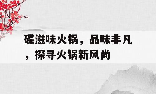 碟滋味火锅，品味非凡，探寻火锅新风尚
