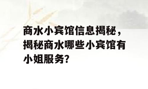 商水小宾馆信息揭秘，揭秘商水哪些小宾馆有小姐服务？