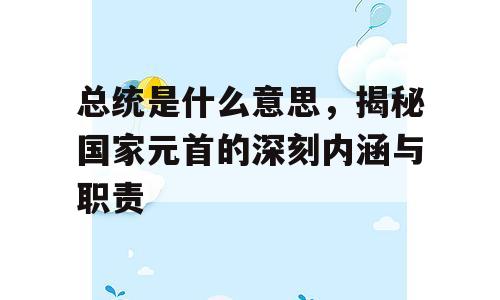 总统是什么意思，揭秘国家元首的深刻内涵与职责