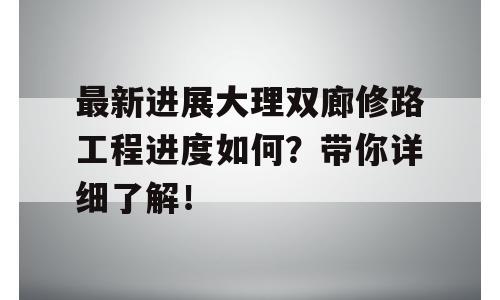 最新进展大理双廊修路工程进度如何？带你详细了解！