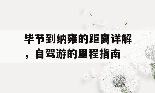 毕节到纳雍的距离详解，自驾游的里程指南
