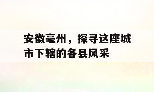 安徽毫州，探寻这座城市下辖的各县风采