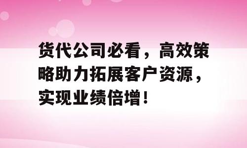 货代公司必看，高效策略助力拓展客户资源，实现业绩倍增！