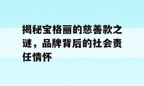 揭秘宝格丽的慈善款之谜，品牌背后的社会责任情怀