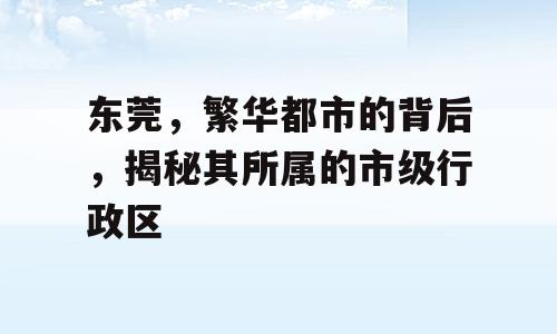 东莞，繁华都市的背后，揭秘其所属的市级行政区