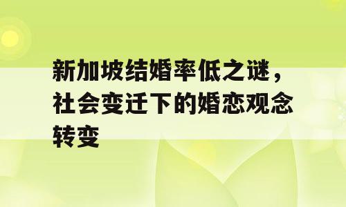 新加坡结婚率低之谜，社会变迁下的婚恋观念转变