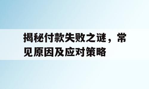 揭秘付款失败之谜，常见原因及应对策略
