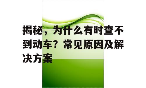 揭秘，为什么有时查不到动车？常见原因及解决方案